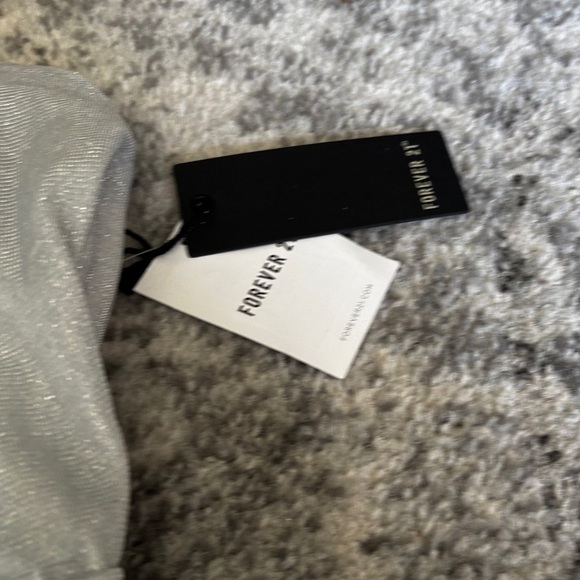 NWT Forever 21 Glitter Ruched Strapless Midi Tube Dress Silver Size Small - Picture 3 of 6